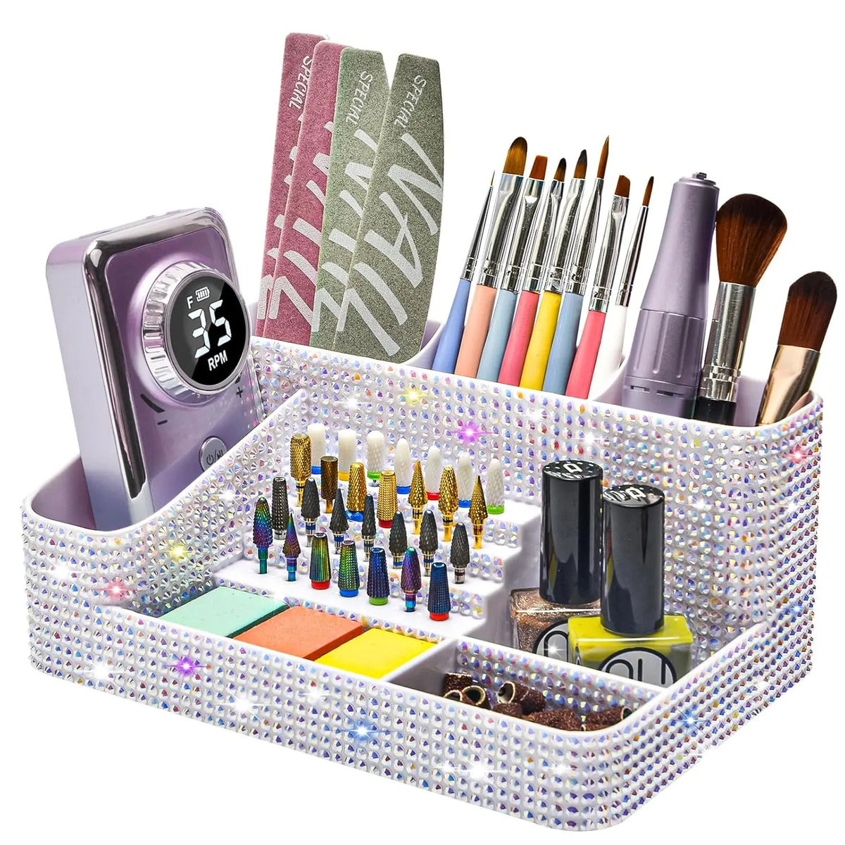Flybok Eco-Friendly Plastic Desktop Storage Organizer - Makeup Cosmetic Organizer for Nail Tech Supplies, Nail Drill Bits, Brushes, Lipsticks, Vanity Setup with Large Multifunctional Storage Organization Capacity