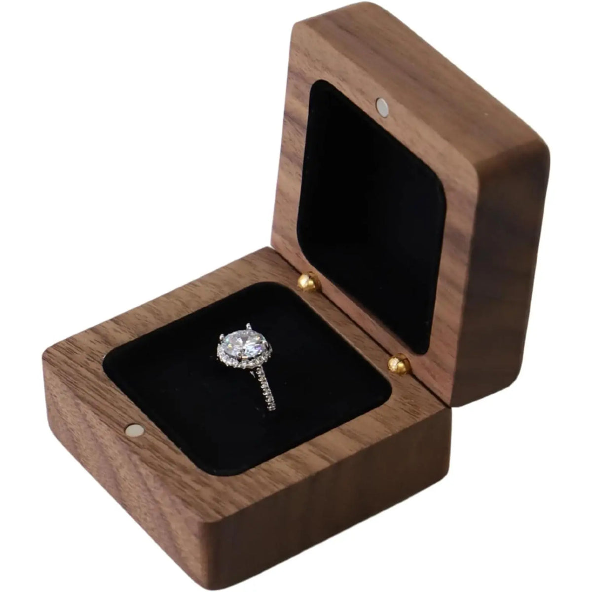 Solid Ring Box - Hand-Polished Engagement Ring Holder Box for Proposal, Wedding Organizer | Romantic for Couples, Brides & Grooms (Walnut Carved-2pcs)