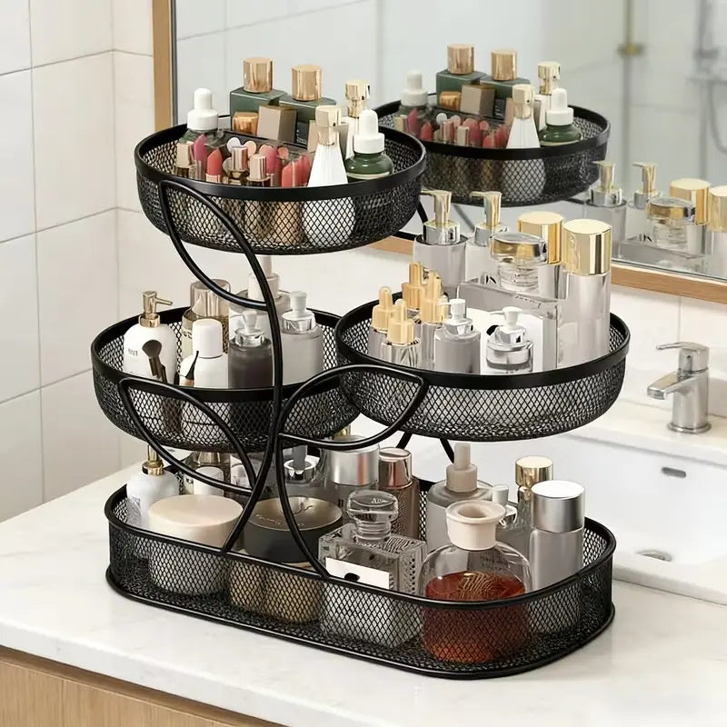 3-Layer Compartmentalized Beauty Organizer - Divided Cosmetics Organiser for Vanity Skincare, Perfume, Desktop & Bathroom Storage Organization Rack