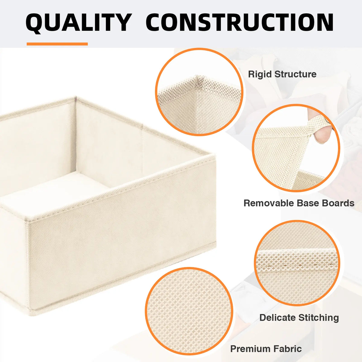 Criusia 15-Pack Beige Divided Fabric Storage Bins (11"x5.5"x5") - Multifunctional Drawer Container for Wardrobe, Dorm, Holds Socks, Underwear, Bras, Perfume | Home Organization Boxes Summer Sale