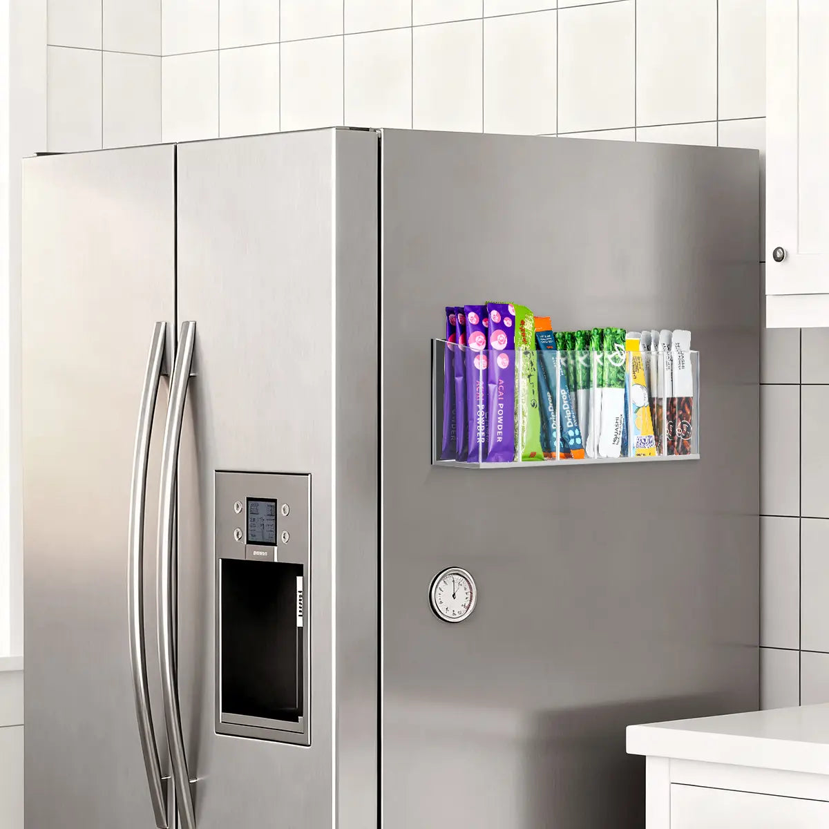 AIEVE Drink Packet Organizer, Mountable Space-Saving Tidy Counter Setup Holder with Adhesive & Magnetic Sticker, Home Pantry Kitchen Storage for Countertop Fridge Cabinet (Summer Sale Deals, Restock Deals for You Days), Mountable Saves Space