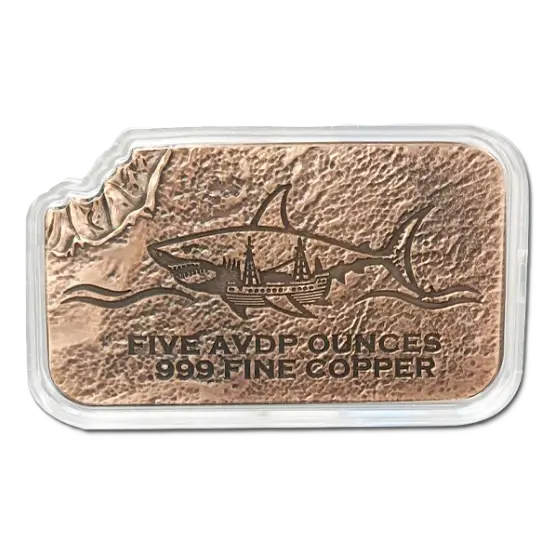 5 oz Copper Bar with Bite Motif, Acrylic Case, Collectible Decor for Numismatists