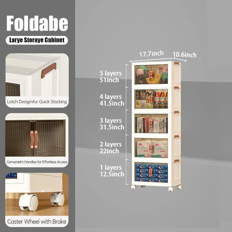 ONAIL 40/64/128QT Foldable Storage Box with Lid, 1-5 layers Holders with Wheels for Kitchen Bedroom Bathroom Warehouse Kitchen Home Storage Stackable Organizer