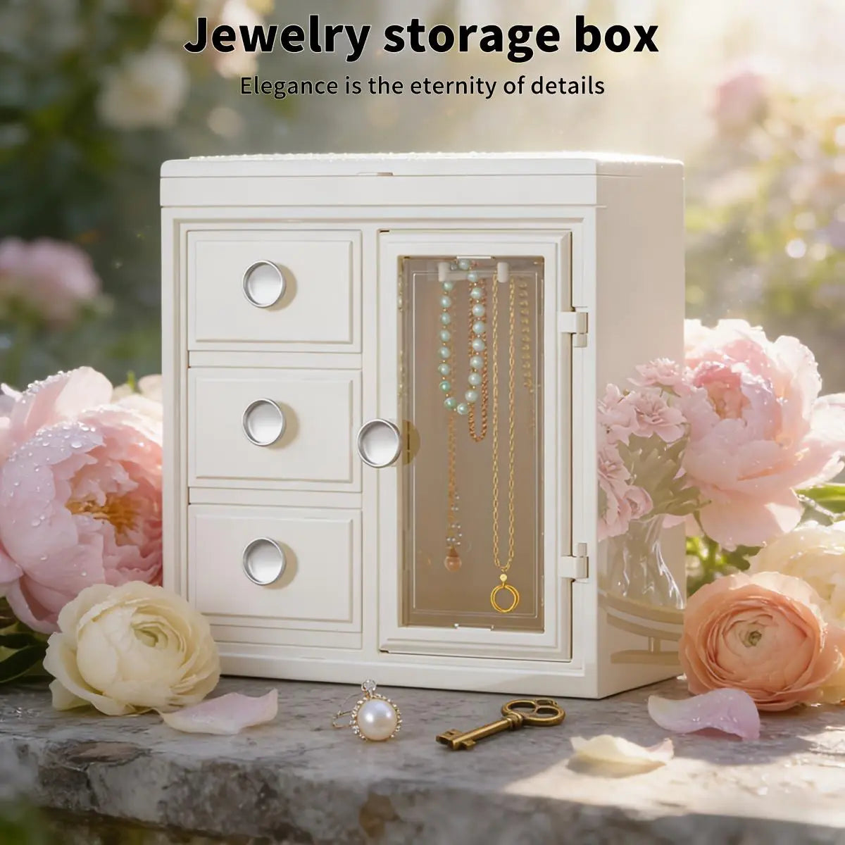 Modern Multi-Layer Stackable Rectangular Plastic Jewelry Organizer with Lid - Classic, Dustproof, Durable Vertical Organizer Storage, Stacks to Save Space, Decorative Solution for Women’s Earrings, Rings, Vanity, Bedroom Dresser Gift