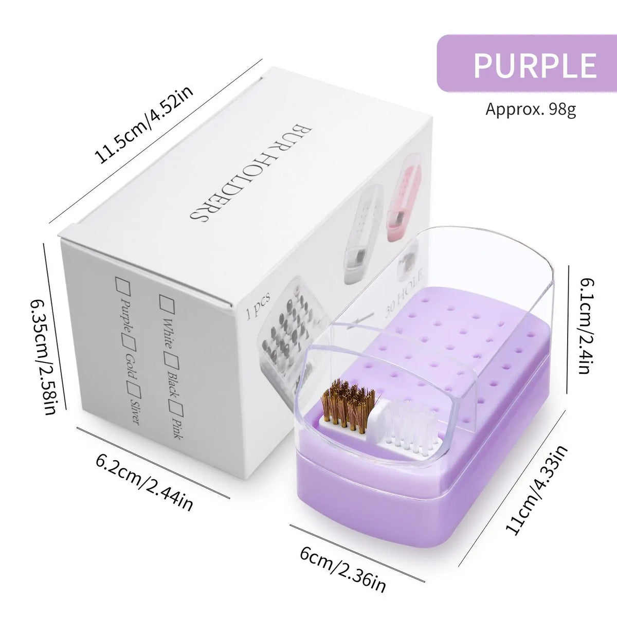 Nail Drill Bit Storage Box with Cleaning Brush, 1 Count 30 Holes Nail Drill Bits Organizer, Dustproof Nail Drill Bit Display Box