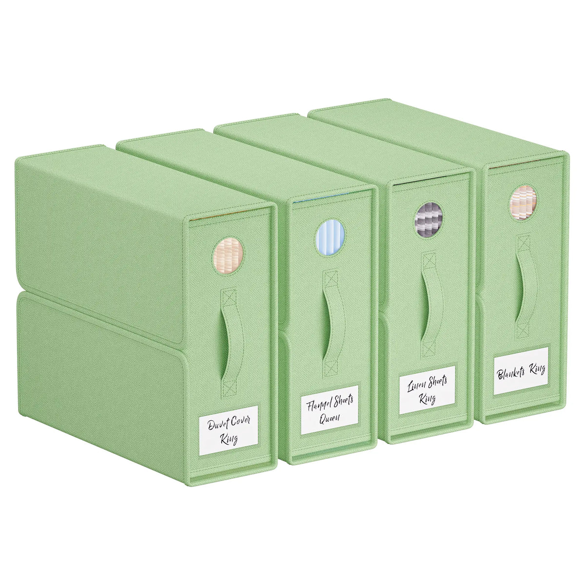 TRZZ 4-Pack Classic Folding Linen Storage Box Set - Closet Organizer System, 15"x13" Shelf Fit Bins, Dustproof Zipper Closure, Window, Reinforced Handles, Queen/King Sheet Organizer, Women's Home Gift