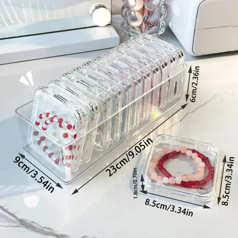 Clear Jewelry Storage Box, 1 Set Multi-functional Portable Storage Organizers Box, Transparent Plastic Storage Box for Home, Dormitory, Bathroom & Office, Dustproof Clear Box (1pc Long Tray & 12pcs 8.5cm Square Boxes)