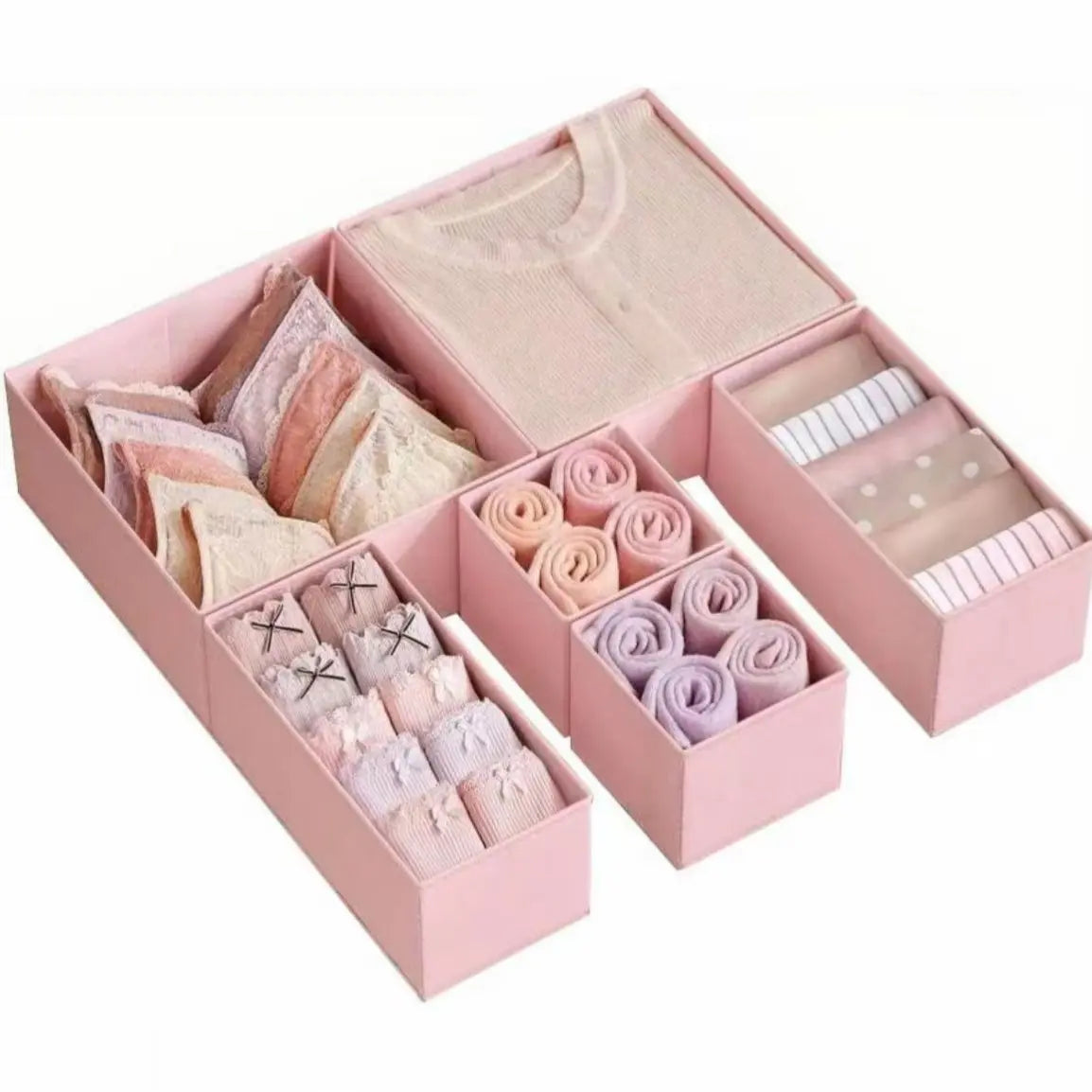 6 Counts set Drawer Storage Boxes, Foldable Fabric Organizer for Socks, Bras, Tie, Scarf, Vanity Drawer Organizers