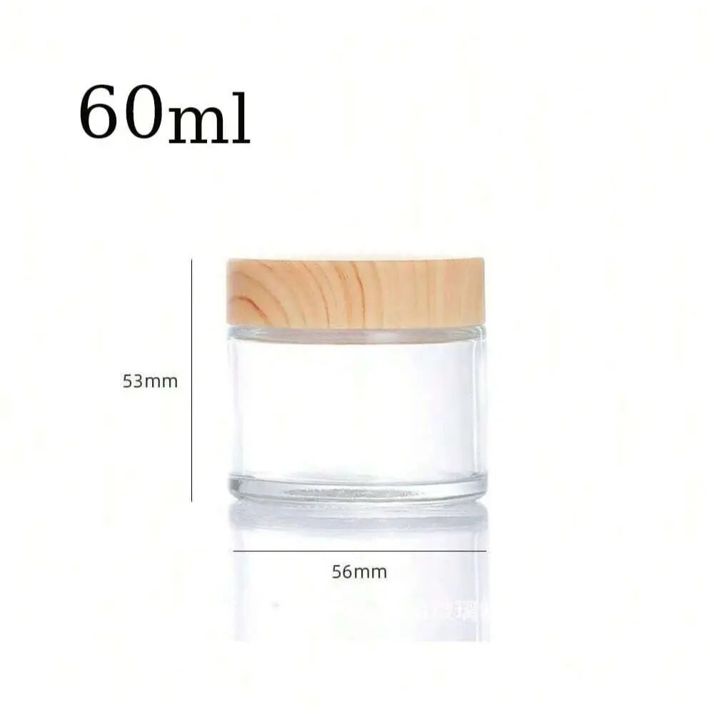 Multi-Size Transparent Cream Wood Grain Lid Cosmetic Bottle, Portable Small Packaging Glass Jar, Face Cream Eye Cream Container Containers, Glass Bottles with Lids