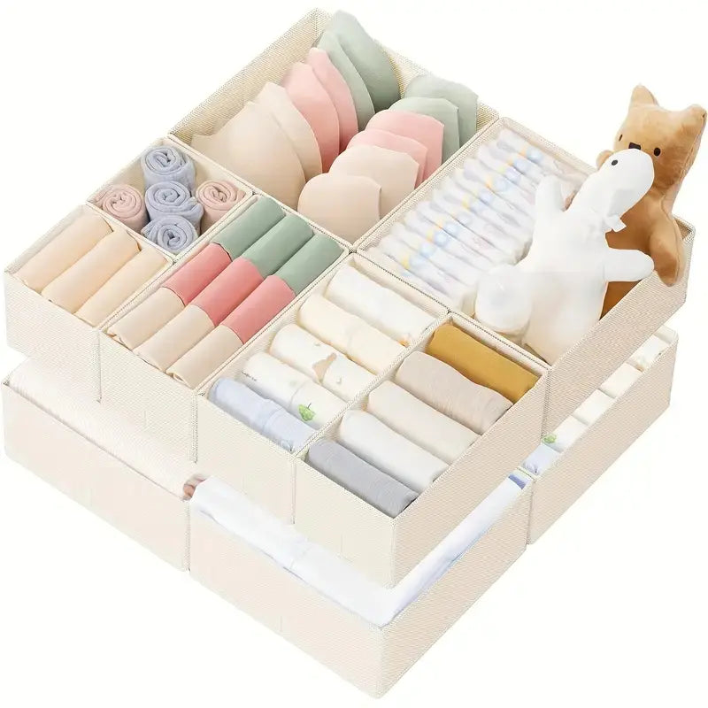 6 Counts set Drawer Storage Boxes, Foldable Fabric Organizer for Socks, Bras, Tie, Scarf, Vanity Drawer Organizers