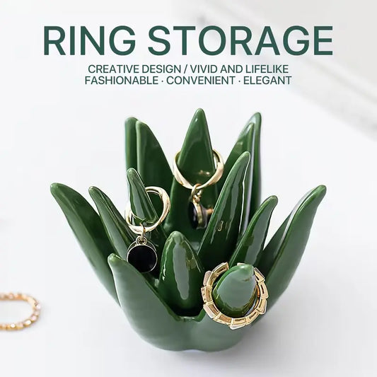 Cactus Aloe Ring Holder Tray, Ceramic Decorative Jewelry Storage Organiser Display Stand for Home or Office Desk Decor, Cute Gift for Women, Friends and Mom, Jewelry Trays