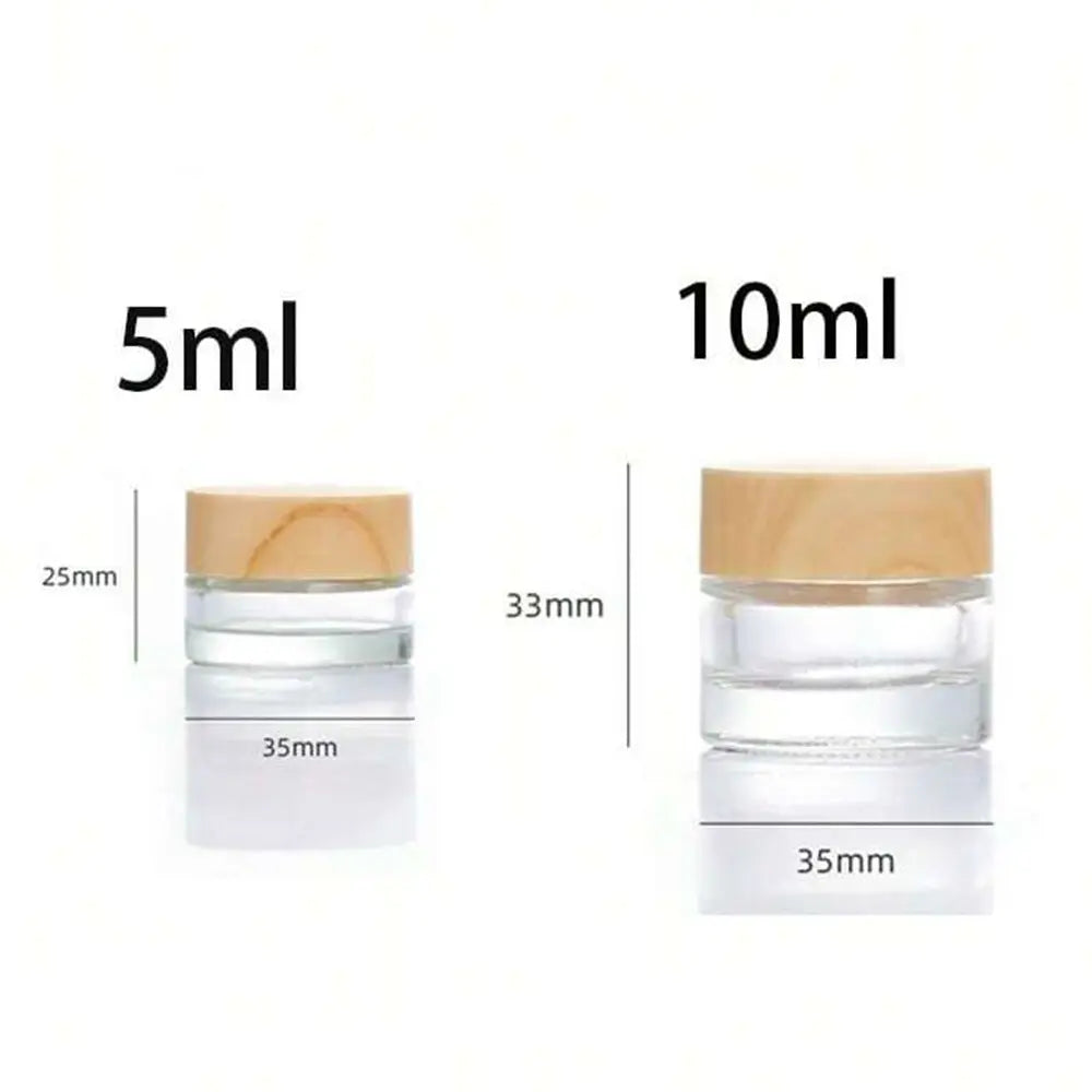 Multi-Size Transparent Cream Wood Grain Lid Cosmetic Bottle, Portable Small Packaging Glass Jar, Face Cream Eye Cream Container Containers, Glass Bottles with Lids