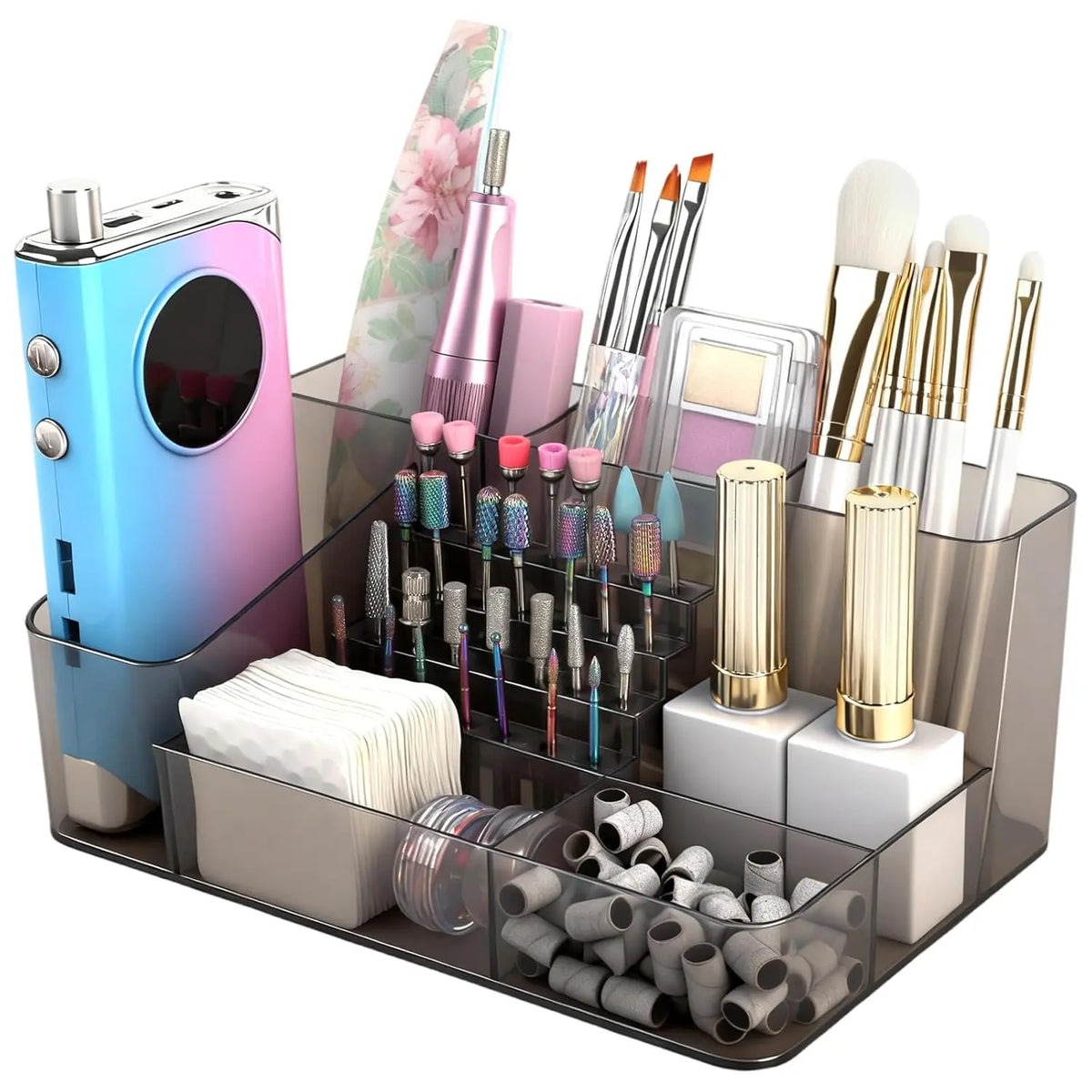 Flybok Eco-Friendly Plastic Desktop Storage Organizer - Makeup Cosmetic Organizer for Nail Tech Supplies, Nail Drill Bits, Brushes, Lipsticks, Vanity Setup with Large Multifunctional Storage Organization Capacity