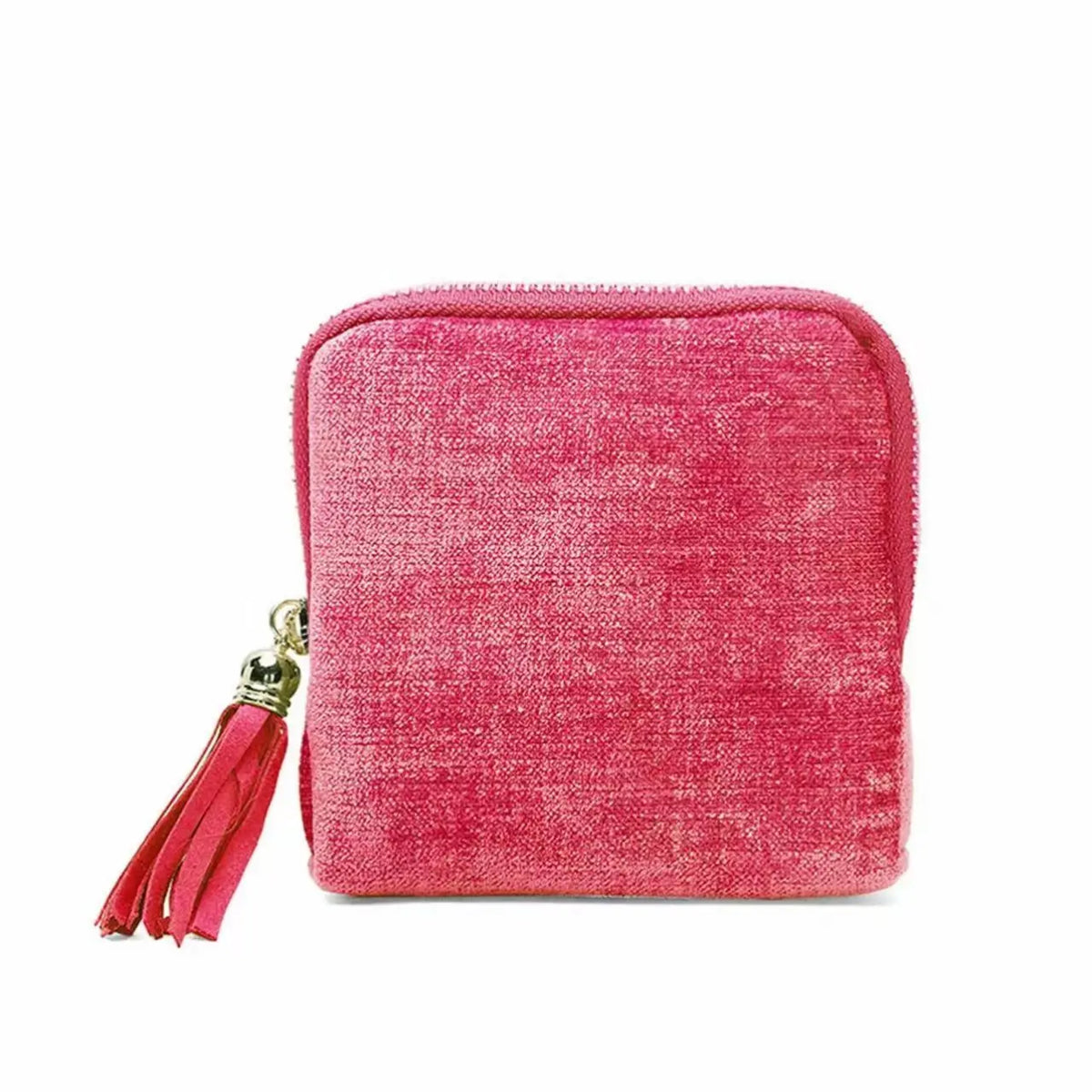 BOOVO Modern Terracotta Red Velvet Jewelry Zippered Pocket Organiser - Compact Collapsible Home Storage Bag, 5 Satin Divided Compartments, Adjustable Tassel Zipper, Dustproof, Durable, Heat Resistant, Ideal Travel Gift for Women’s Engagement, Anniversary