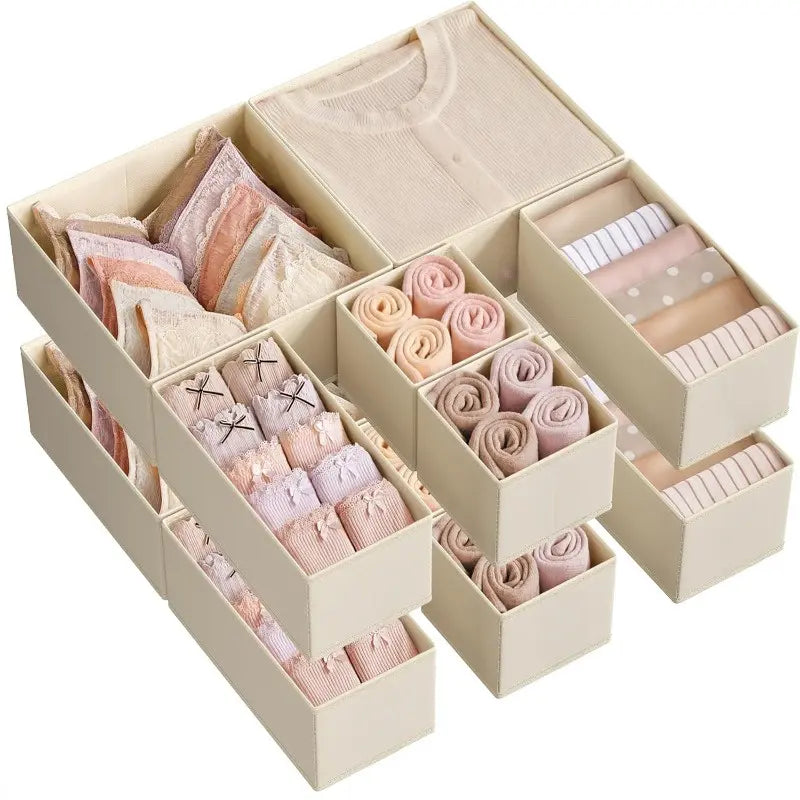 6 Counts set Drawer Storage Boxes, Foldable Fabric Organizer for Socks, Bras, Tie, Scarf, Vanity Drawer Organizers