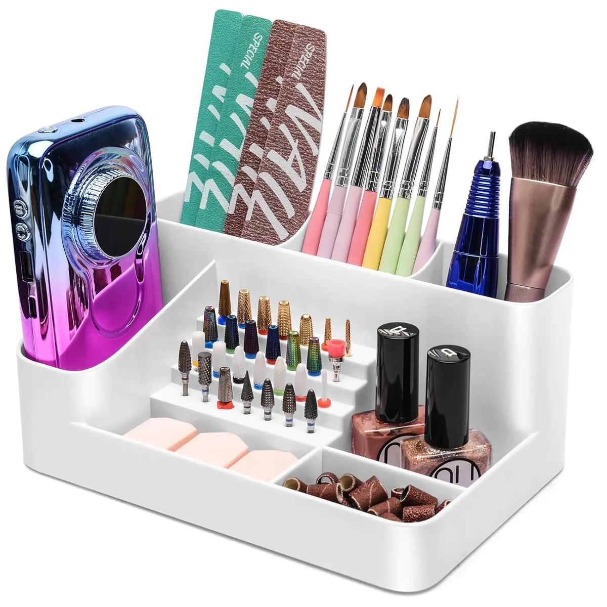 Flybok Eco-Friendly Plastic Desktop Storage Organizer - Makeup Cosmetic Organizer for Nail Tech Supplies, Nail Drill Bits, Brushes, Lipsticks, Vanity Setup with Large Multifunctional Storage Organization Capacity