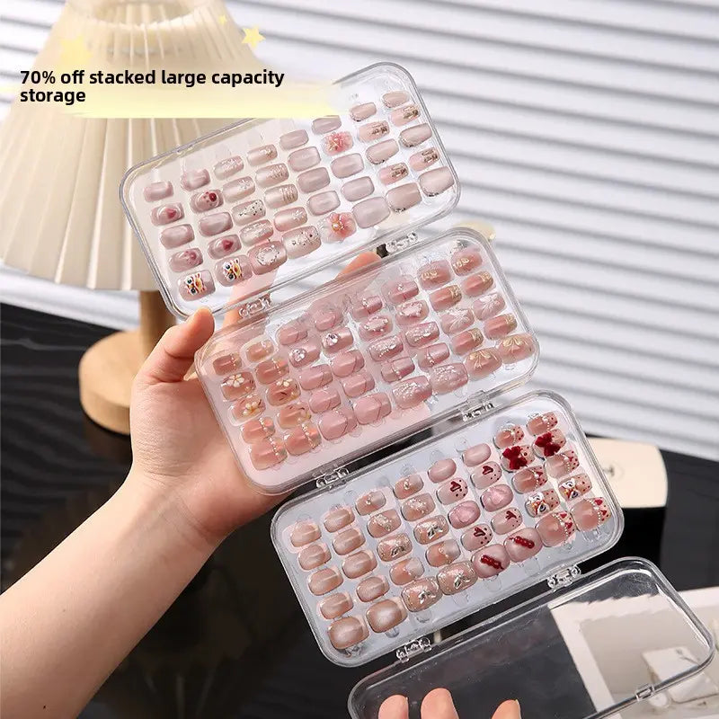 3-Fold Transparent Plastic Modern Beauty Nail Art Storage Box Set with Adhesive Sheet - 10x5x16cm Collapsible Storage Organizer, Portable Manicure Case Designed for Desktops, Home & Salon Nail Supplies