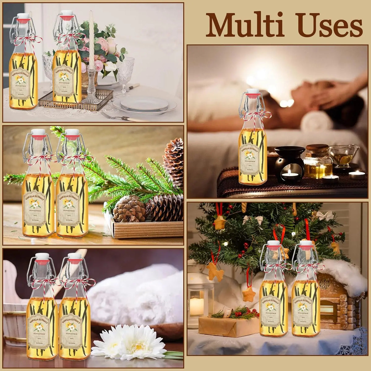 10-Pack 8oz (6 – 8.9 Fl Oz) Swing Top Glass Vanilla Extract Bottles with Flip Top Lids, Funnel & Labels – Boston Glass Storage Bottles for Syrup Gifting, Home Organizer Supplies by Sohochic
