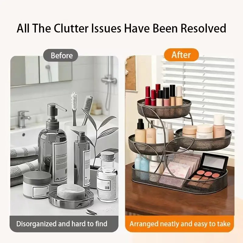 3-Layer Compartmentalized Beauty Organizer - Divided Cosmetics Organiser for Vanity Skincare, Perfume, Desktop & Bathroom Storage Organization Rack