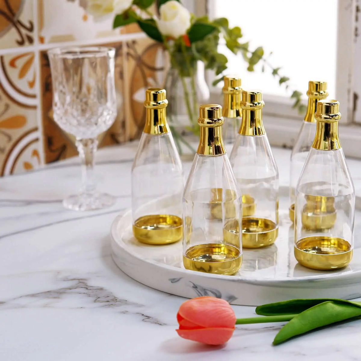 12-Pack Gold Transparent Champagne-Shape Open-Bottomed Fillable Mini Candy Containers, 6in Home Organizer Glass Storage Jars, Storage Bottles & Jars for Wedding Baby Shower Treat Favors