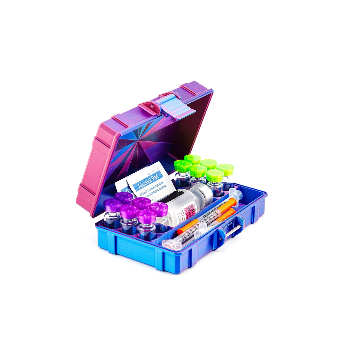 12-Slot 3 ml Vial Case with BAC & Syringe Storage | Organizer for GLP-1, Peptides, Research