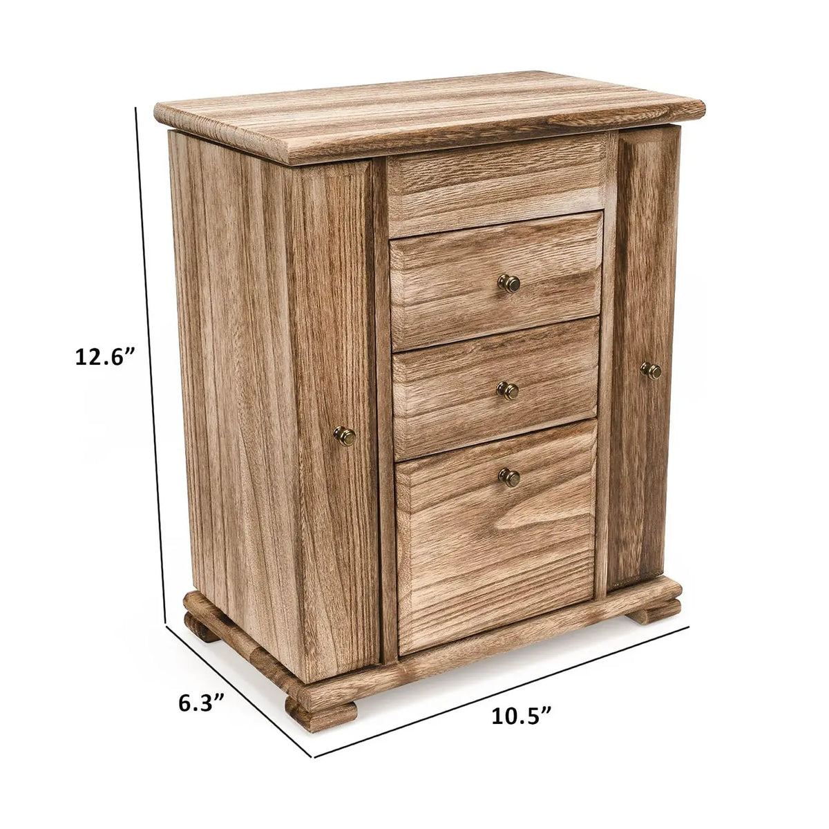 Emfogo Women's Linen Farmhouse-Style Decorative Wooden Jewelry Box with Mirror & Lid, 4-Layer Earring Holder Organizer with Compartment Containers for Rings, Necklaces, Bracelets (Farmhouse Style Storage)