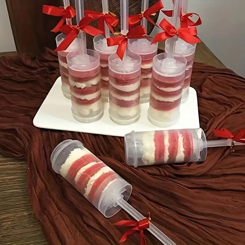 5pcs Cake Explosion Tubes - Durable Plastic Dessert Jars with Push-up Ice Cream Design lids Bases & Sticks - A Perfect Decorative Touch for Weddings Birthdays & Christmas Celebrations