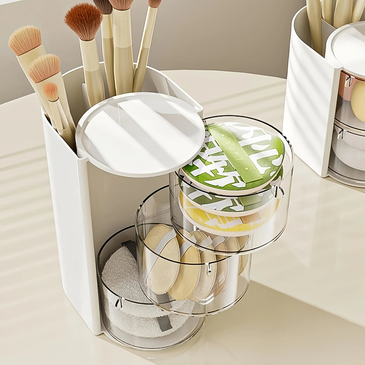 Three-Layer Rotating Makeup Organizer, Transparent Compartment Design, Space-Saving Storage for Brushes and Accessories, Perfect Gift for Women