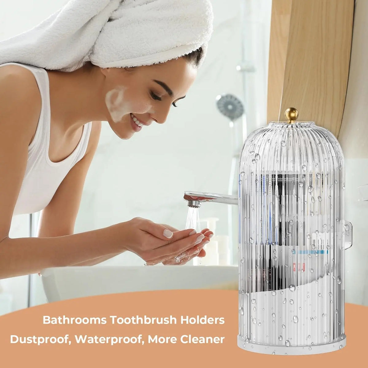 360-Degree Rotating Makeup Organizer with Transparent Dust-Safe Slide Lid & Latch, Dust-Proof Washable Bathroom Organizer for Vanity & Desktop, Makeup Brush Holder Container (1 Count) summerwins,sohochic