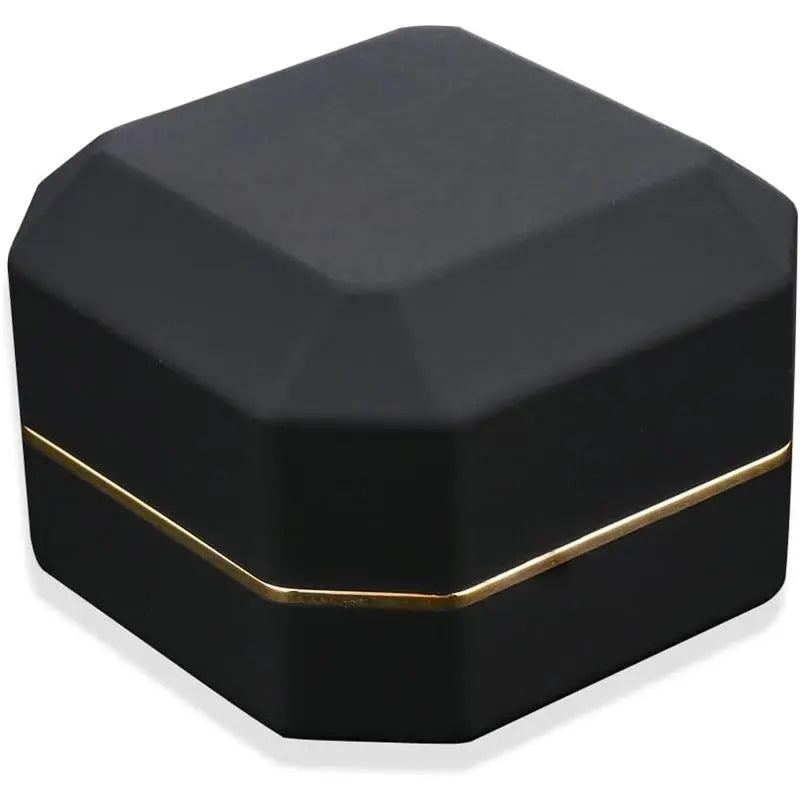 Luxury Ring Box, Square Velvet Wedding Ring Case Jewelry Gift Box with LED Light for Proposal Engagement Wedding Organiser