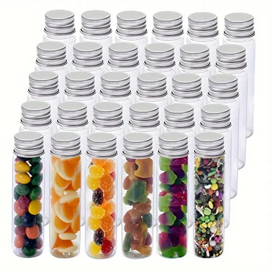 15pcs Plastic Test Tubes, Transparent Test Tube with Aluminum Screw Caps, Kitchen Plastic Storage Tubes for Candy, Bath Salt, Granules and Liquids