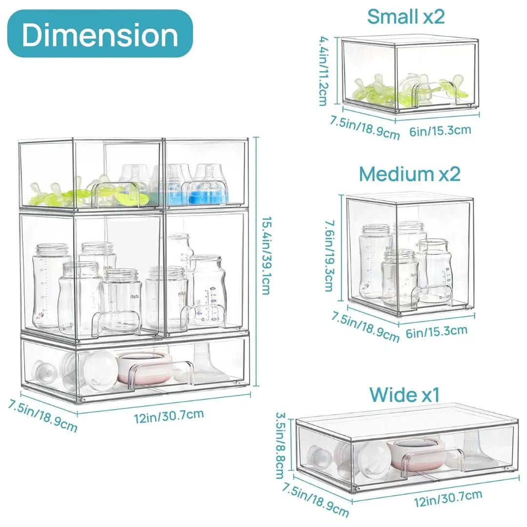 【Bottles Station】Vtopmart Stackable Nursery Set of 5/8 Clear Plastic Organizer Bins for Makeup Beauty Supplies Vanity Bathroom Cabinet Pantry, Multi-Size Flexible Design BPA-Free Safe Water&Dust Proof