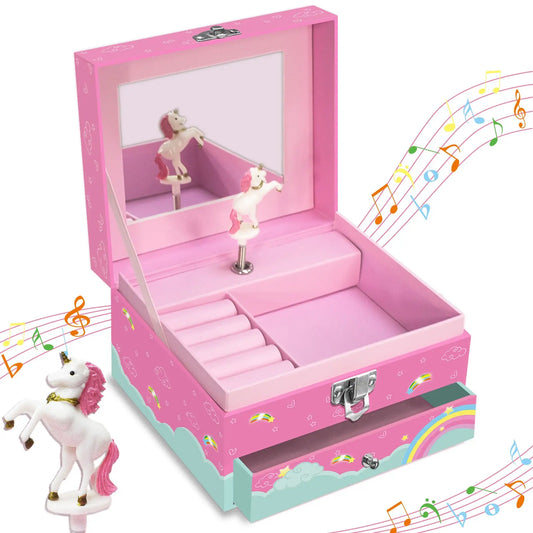 Women's Unicorn Music Jewelry Box, Flashy Rainbow Design, Storage for Earrings, Necklaces, Bracelets, Organiser, Dust Free Organizer, Compartment, Drawer, Birthday Christmas Gift, Dustproof Storage Boxes