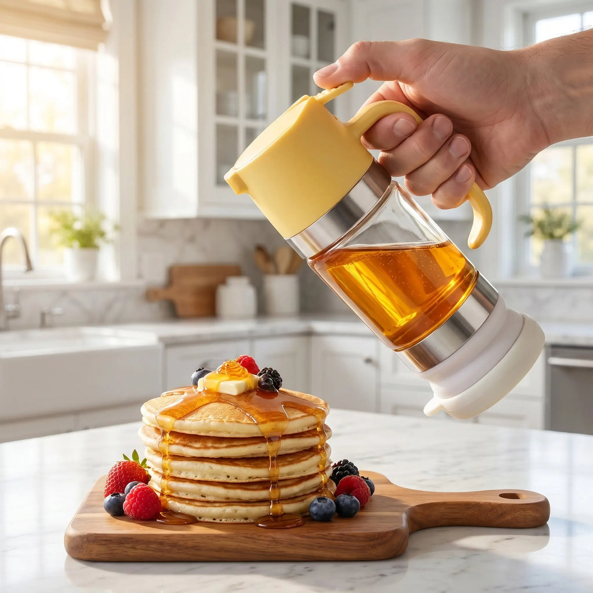 Glass Honey Dispenser Canister - Airtight Containers with Removable Cap, Drip-Free Flow, Wide-Open Clean & Easy Refill, Leak-Proof Condiment Serving Container, Maple-Syrup Ready, Handle, Practical Kitchen Utensil-MM1,Sohocic