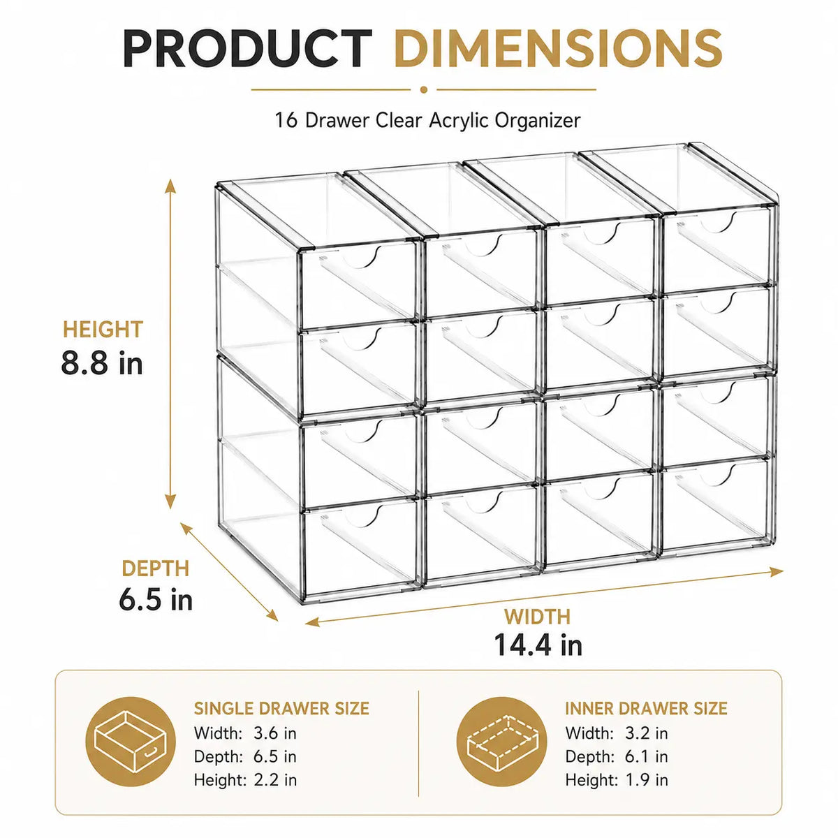 Acrylic Makeup Organizer with Drawers – Clear Stackable Storage for Cosmetics, Office, Bathroom & Craft – Dustproof, Waterproof