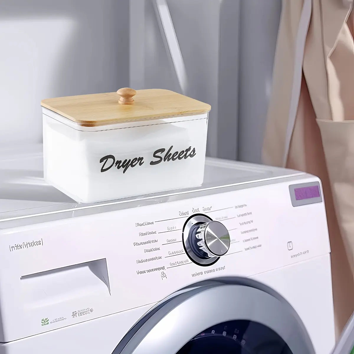 Clear Dryer Sheet Holder with Bamboo Lid, Transparent Plastic Storage Bin, Containers, Laundry Room Decor Storage Box with Label, Dryer Sheet and Detergent Pod Dispenser for Home