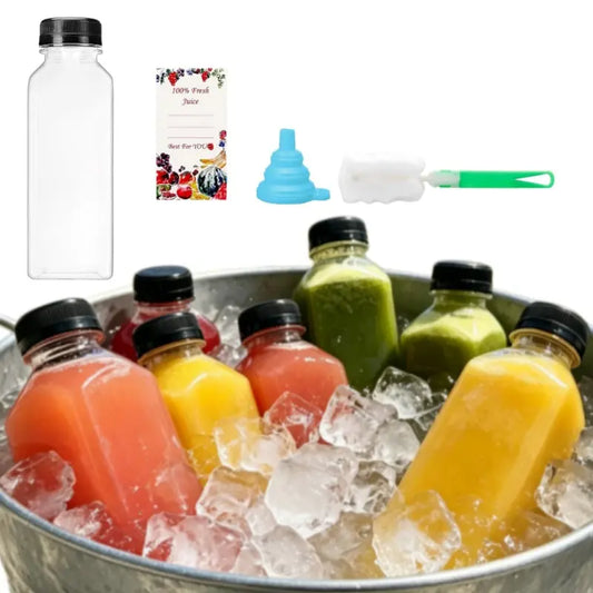20pcs 16oz Reusable Poly Plastic Packaged Beverage Water Bottles - Empty Food & Beverage Containers with Caps, Stickers, Funnel, Cleaning Brush for Back to School Haul, Class