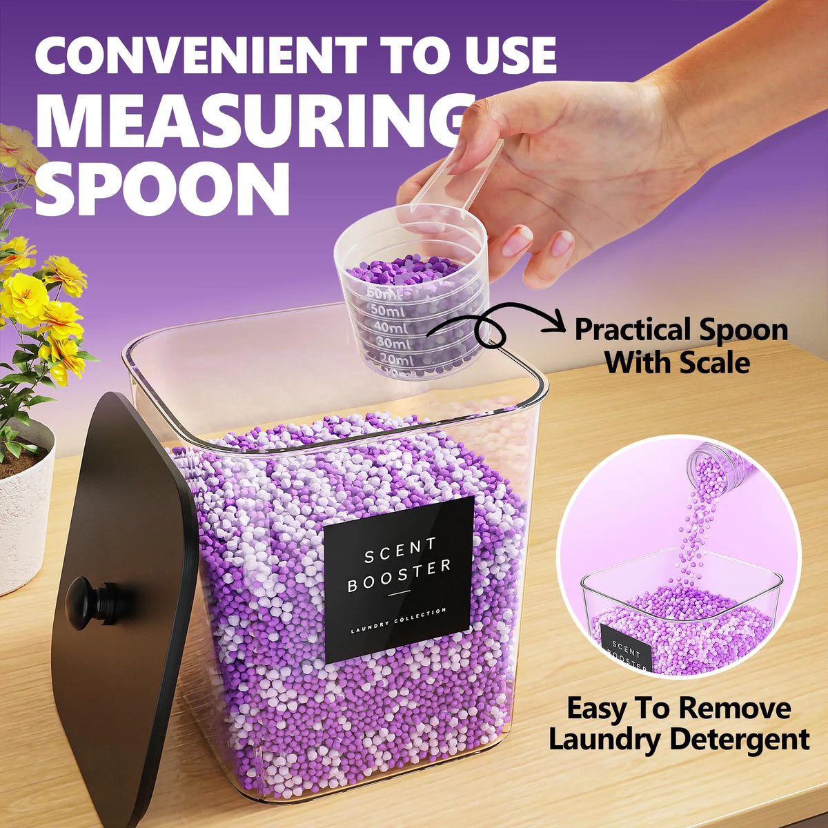 4+1 Pack Laundry Pods Container, Clear Laundry Room Organization Containers, Large Laundry Detergent Powder Storage Containers with Black Lids & Labels, Laundry Pods Holder for Scent Booster