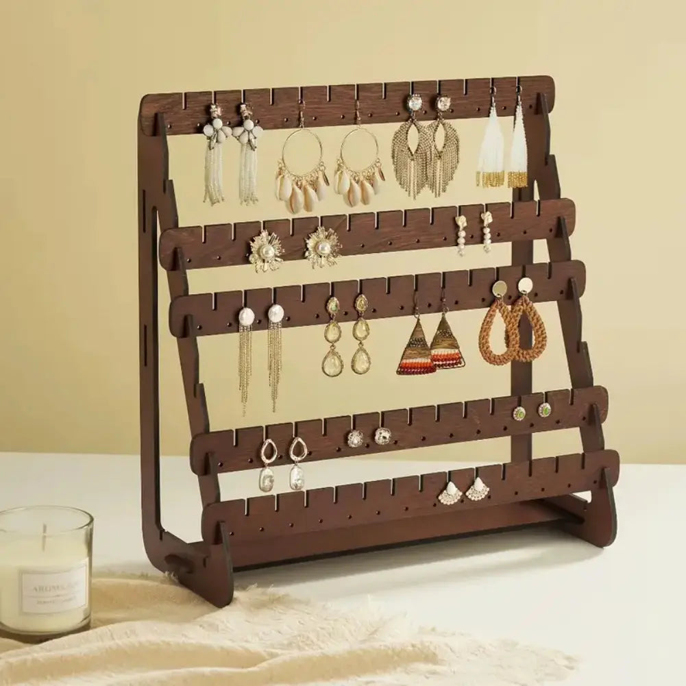 Multifunctional 7-Layer Wooden Earring Holder Organizer, Store and Display All Studs and Hook Earrings, Space-Saving Jewelry Storage Solution, Wood