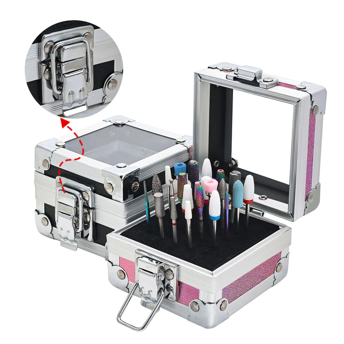 25 Holes Portable Design Lightweight Nail Drill Bit Storage Box Multifunctional Desktop Organizer Container, Nail Supply Organizer, Nail Grinding Head Storage Display Case for Manicure Pedicure Salon Use Nail Art Accessories
