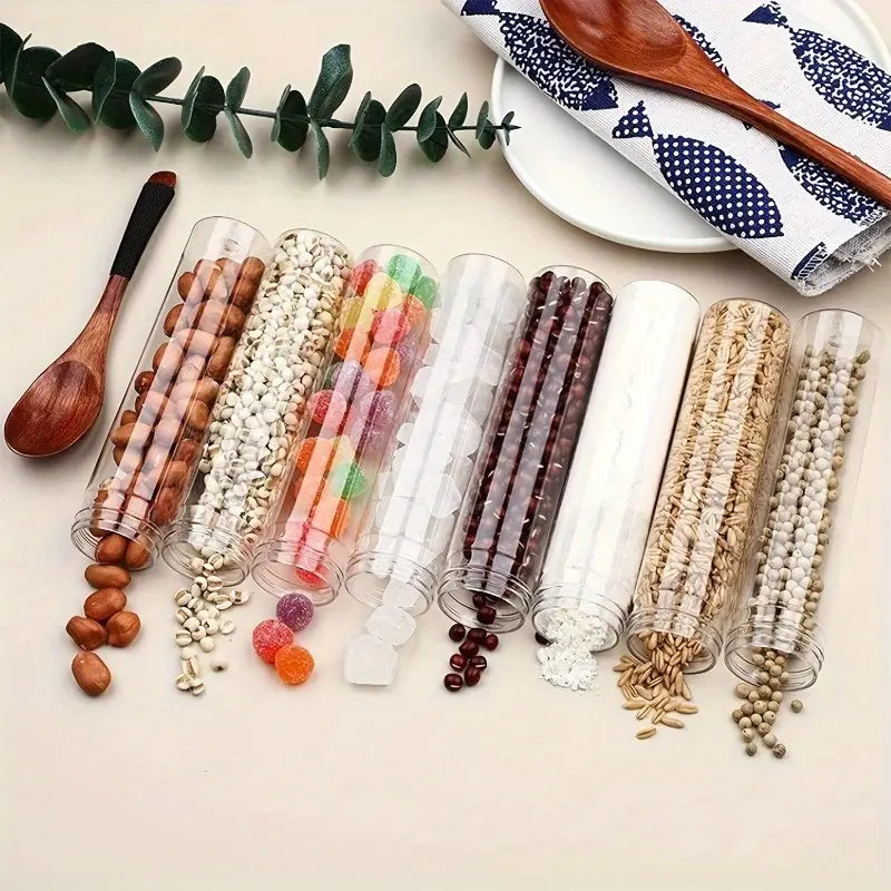 15pcs Plastic Test Tubes, Transparent Test Tube with Aluminum Screw Caps, Kitchen Plastic Storage Tubes for Candy, Bath Salt, Granules and Liquids