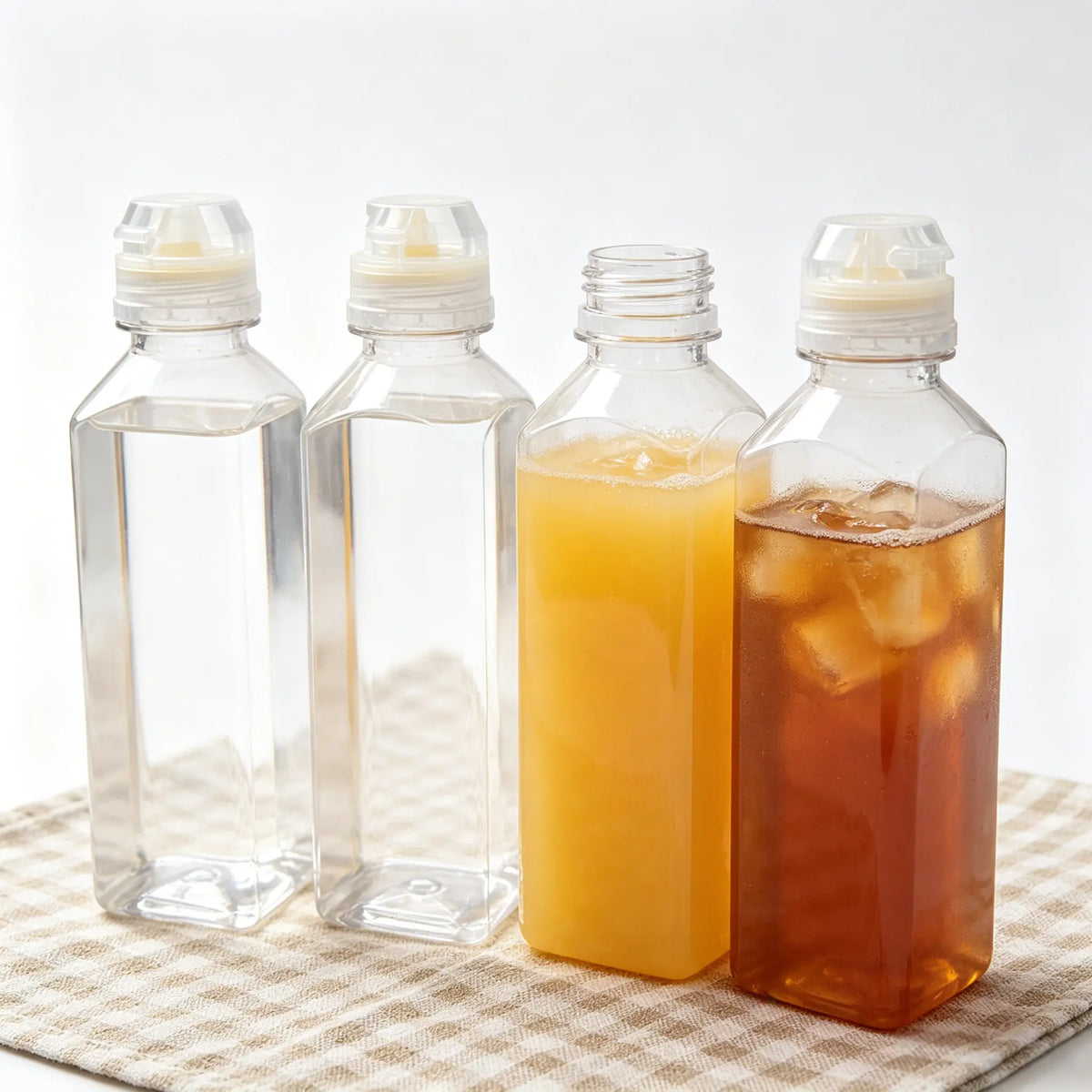 12-Pack 12 oz Empty Square Plastic Juice Decant Storage Bottles & Jars Set, Leakproof Dual Caps, Squeeze Design, Silicone Spout, Large-Capacity Containers for Juicing, Homemade Drinks