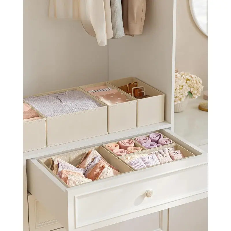 6 Counts set Drawer Storage Boxes, Foldable Fabric Organizer for Socks, Bras, Tie, Scarf, Vanity Drawer Organizers