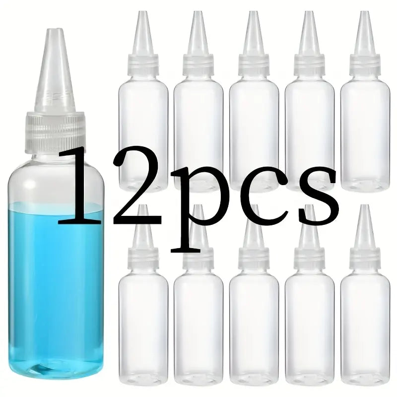 Set of 12 60ML Squeeze Bottles, Pointing Mouth Plastic Bottles, Refillable Design, Ideal for Color Mixing, Paint Bottles, Essential Oil Empty Bottles