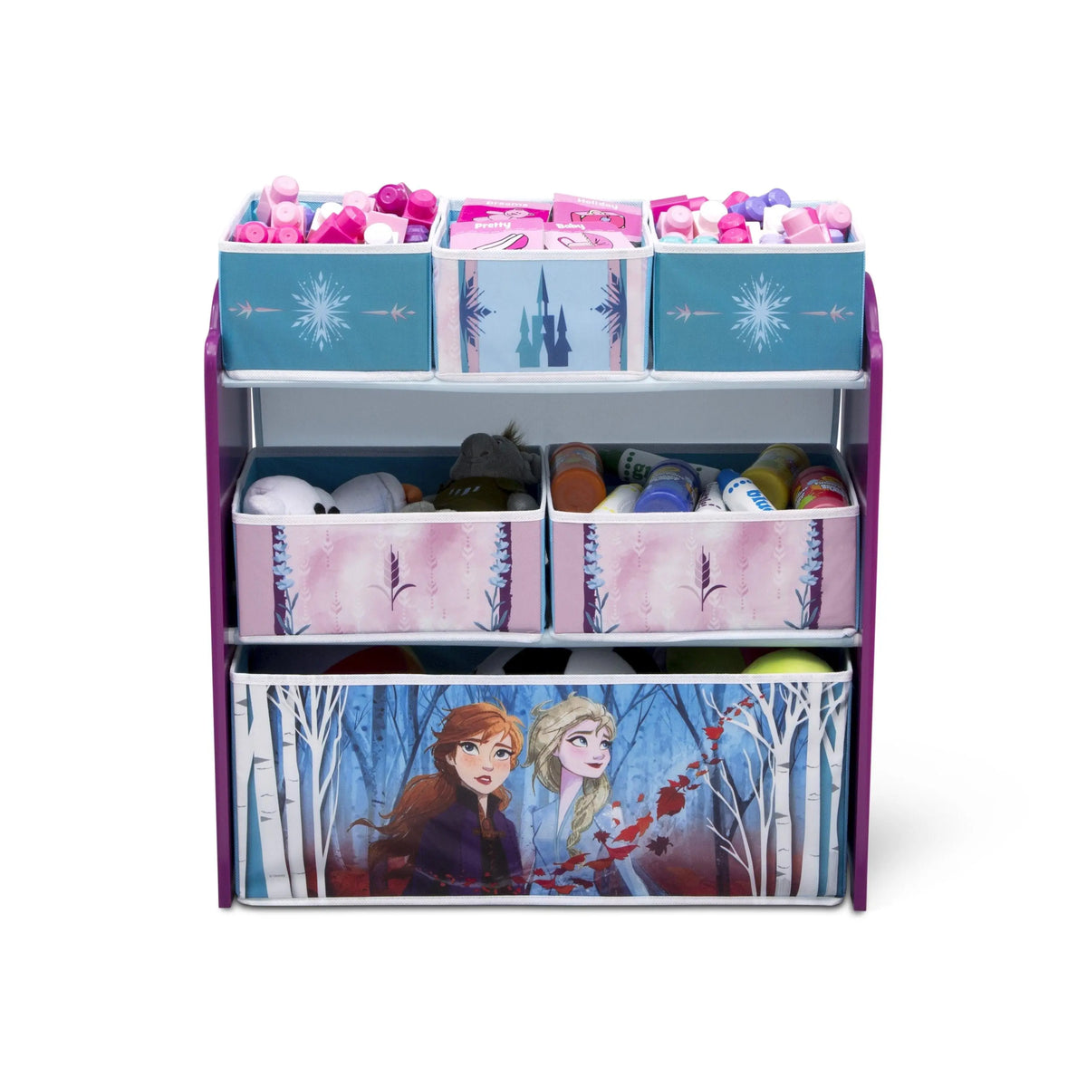 Delta Children Frozen II Themed 6-Bin Toy Organiser - Box Organiser with Vinyl-Decorated Fabric Bins, Reusable Stickers, Customizable Display Open Storage, Kid-Ready Home Decor & Storage Solution