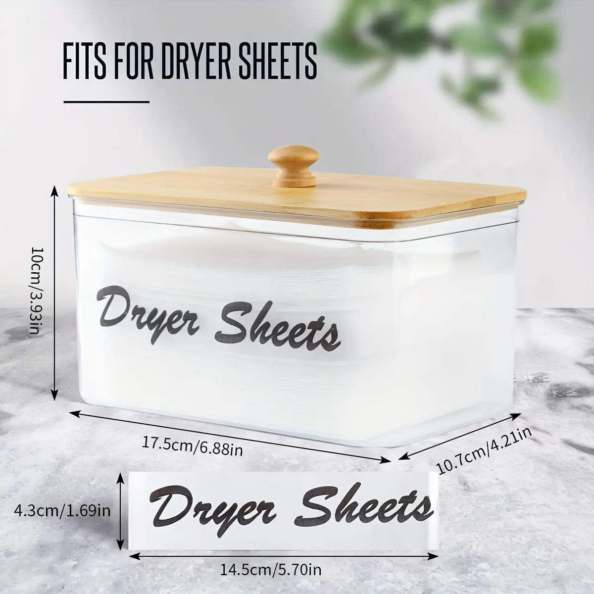 Clear Dryer Sheet Holder with Bamboo Lid, Transparent Plastic Storage Bin, Containers, Laundry Room Decor Storage Box with Label, Dryer Sheet and Detergent Pod Dispenser for Home
