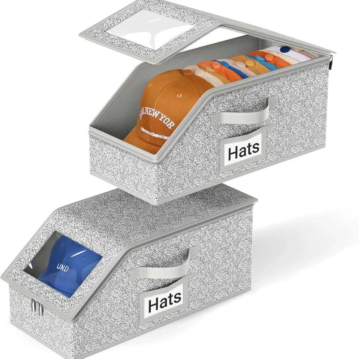 Stackable Baseball Cap Storage Box, Holds Up to 24 Hats – Durable Foldable Cardboard Organizer, Large Capacity Hat & Toy Storage Solution, Versatile Home & Bedroom Organizer, Dustproof, Space Saving Window