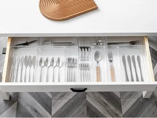 Clear Plastic Drawer Organizer Tray for Makeup, Kitchen Utensils, Jewelries and Gadgets