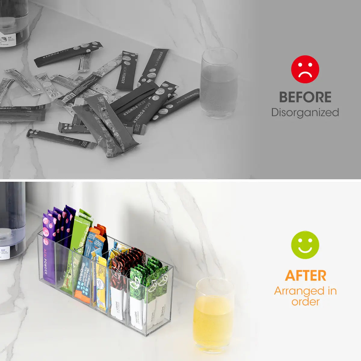 AIEVE Drink Packet Organizer, Mountable Space-Saving Tidy Counter Setup Holder with Adhesive & Magnetic Sticker, Home Pantry Kitchen Storage for Countertop Fridge Cabinet (Summer Sale Deals, Restock Deals for You Days), Mountable Saves Space