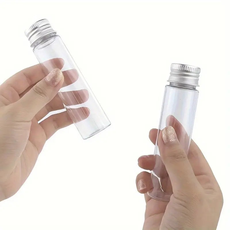15pcs Plastic Test Tubes, Transparent Test Tube with Aluminum Screw Caps, Kitchen Plastic Storage Tubes for Candy, Bath Salt, Granules and Liquids
